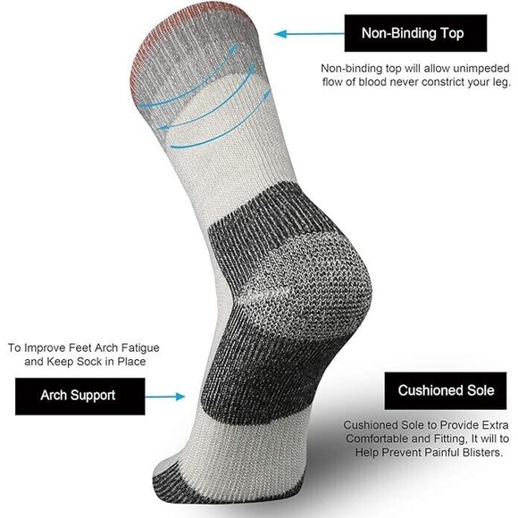 4 Pk Merino Wool Socks for Men Women, Warm Thermal Hiking Socks Winter Cushioned - Picture 4 of 4